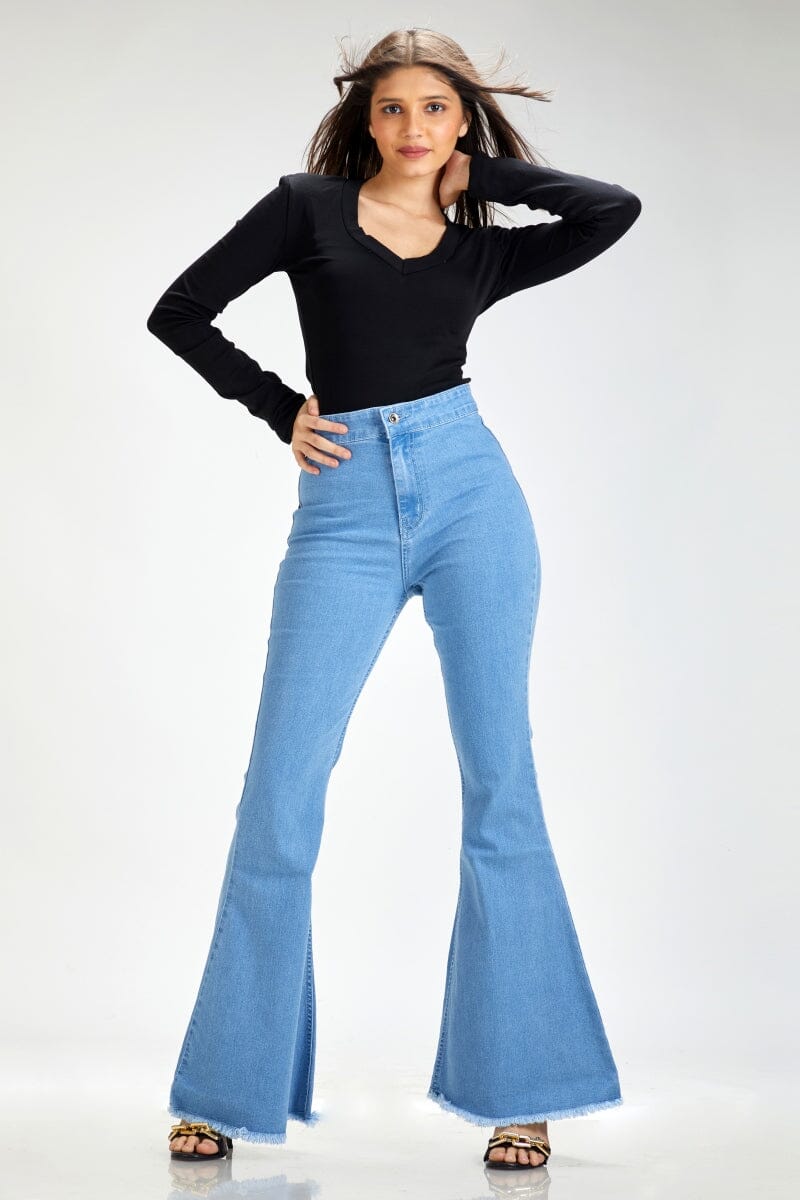 Baggy Jeans,Girl's Denim Bell Bottom Jeans, solid Bottom, Trendy Look in  Different Shades, Comfortable Women's & Girls' Bell Bottom Jeans with Front  5