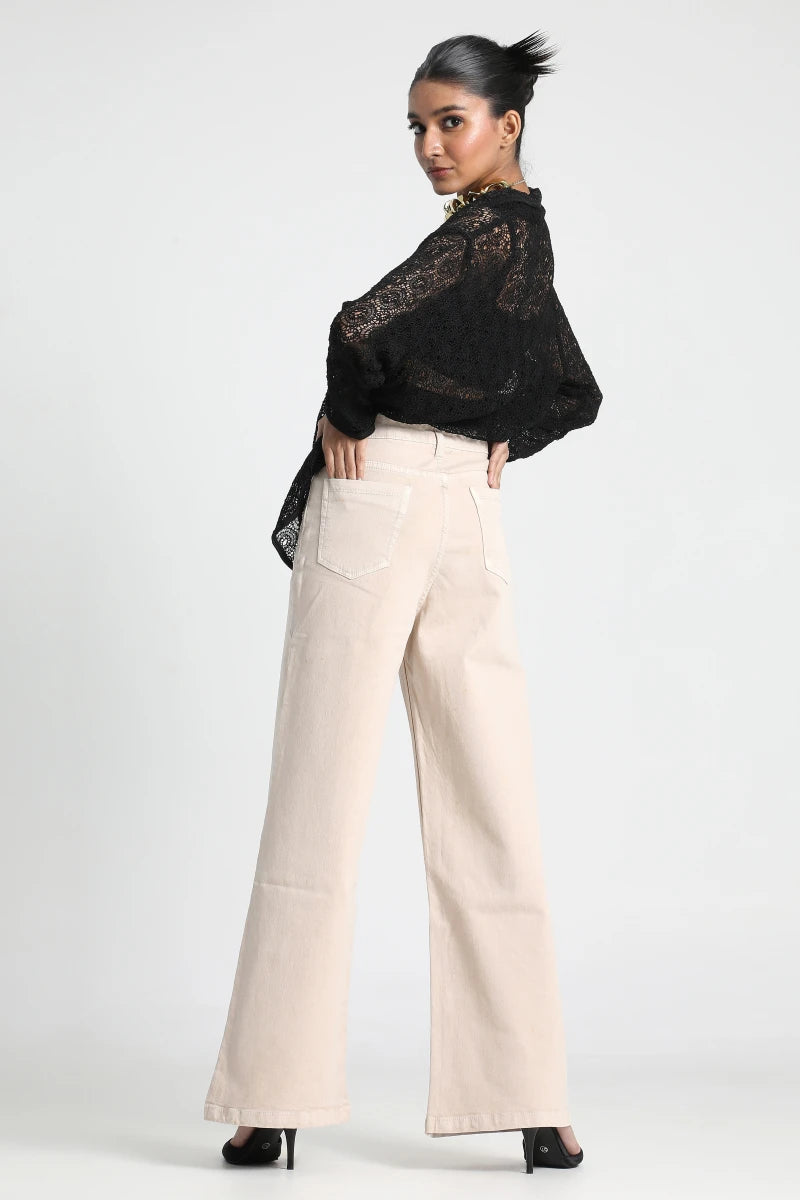 Demure Beige Wide Leg Jeans by Madish