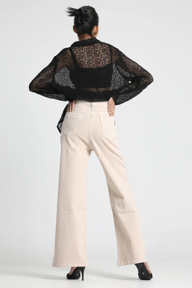 Demure Beige Wide Leg Jeans by Madish