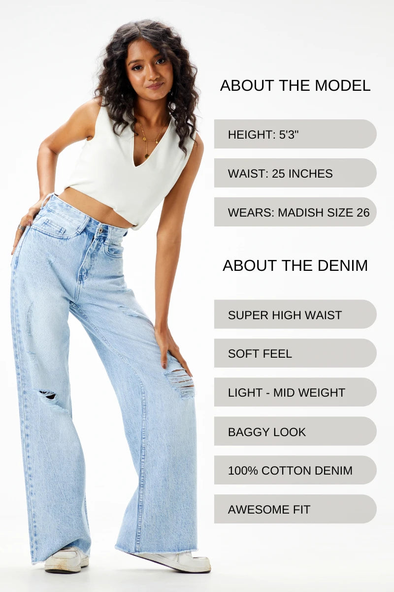 Distressed Cool Wide Leg Jeans by Madish