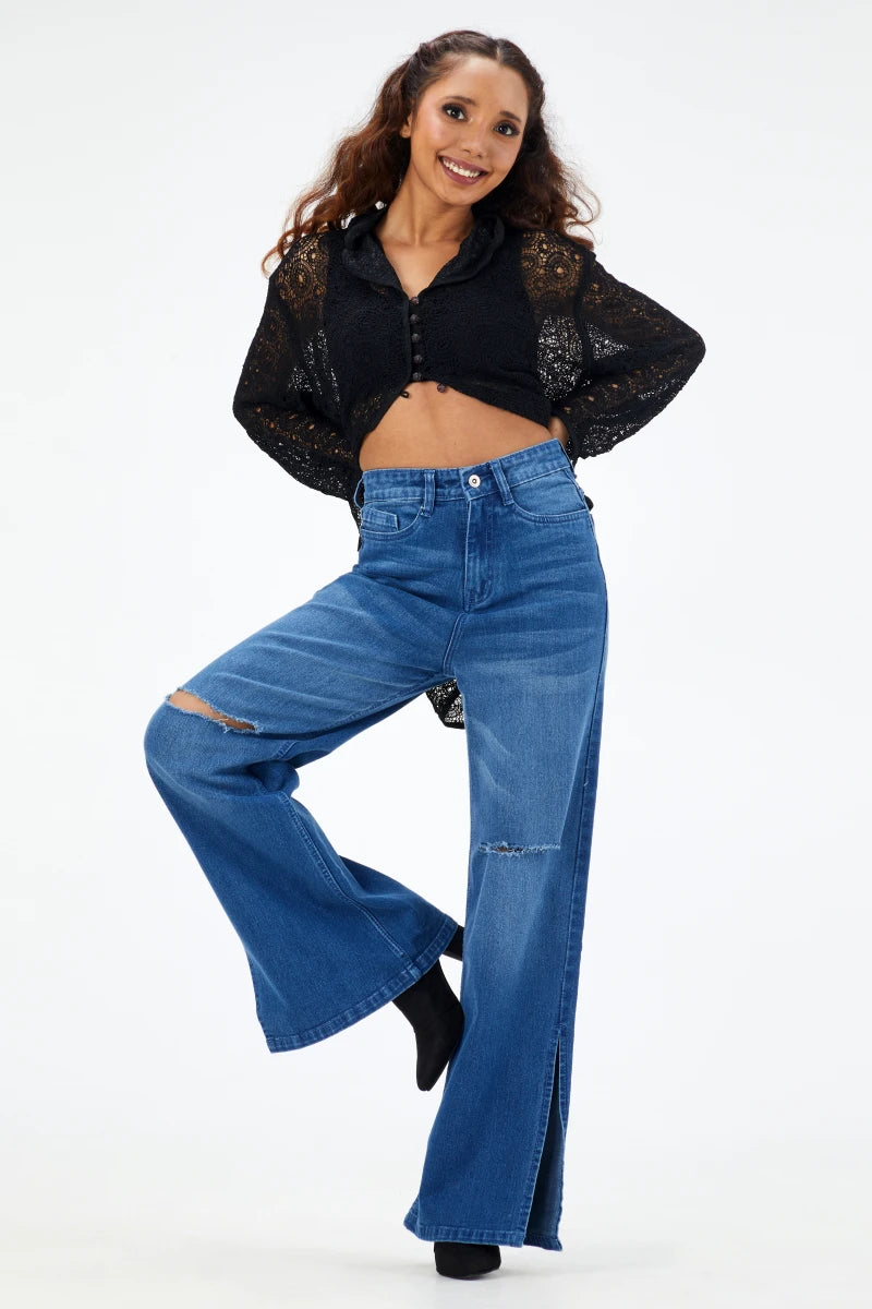 Ex-Boyfriend Distressed Wide Leg Jeans by Madish