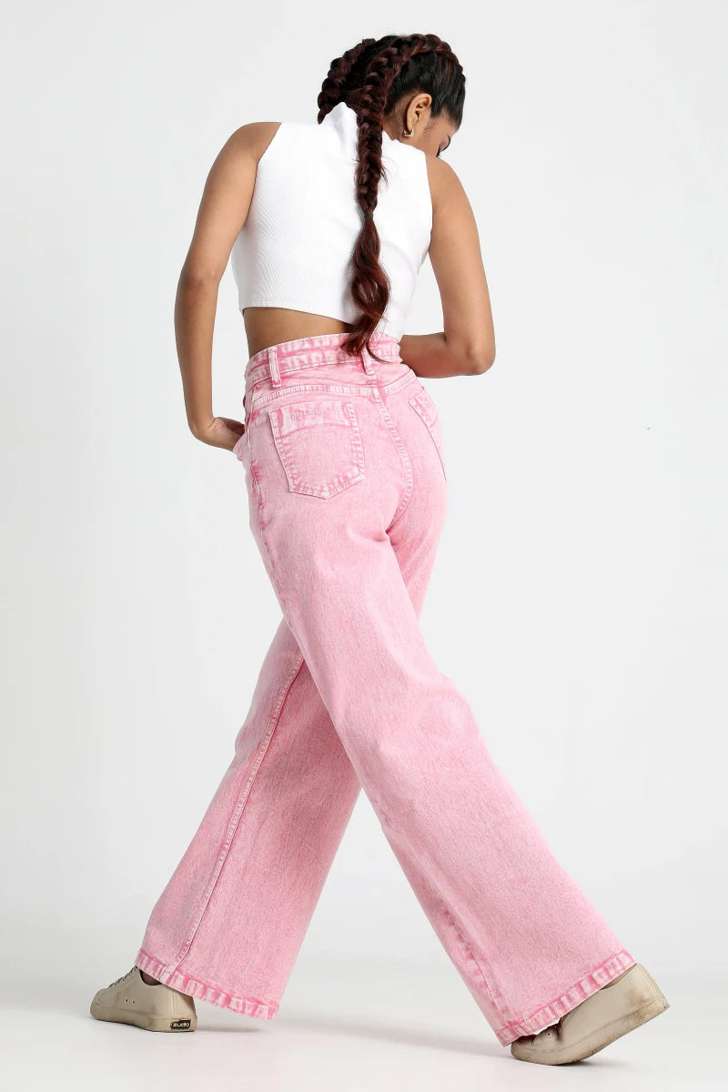 Flamingo Pink Wide Leg Jeans by Madish