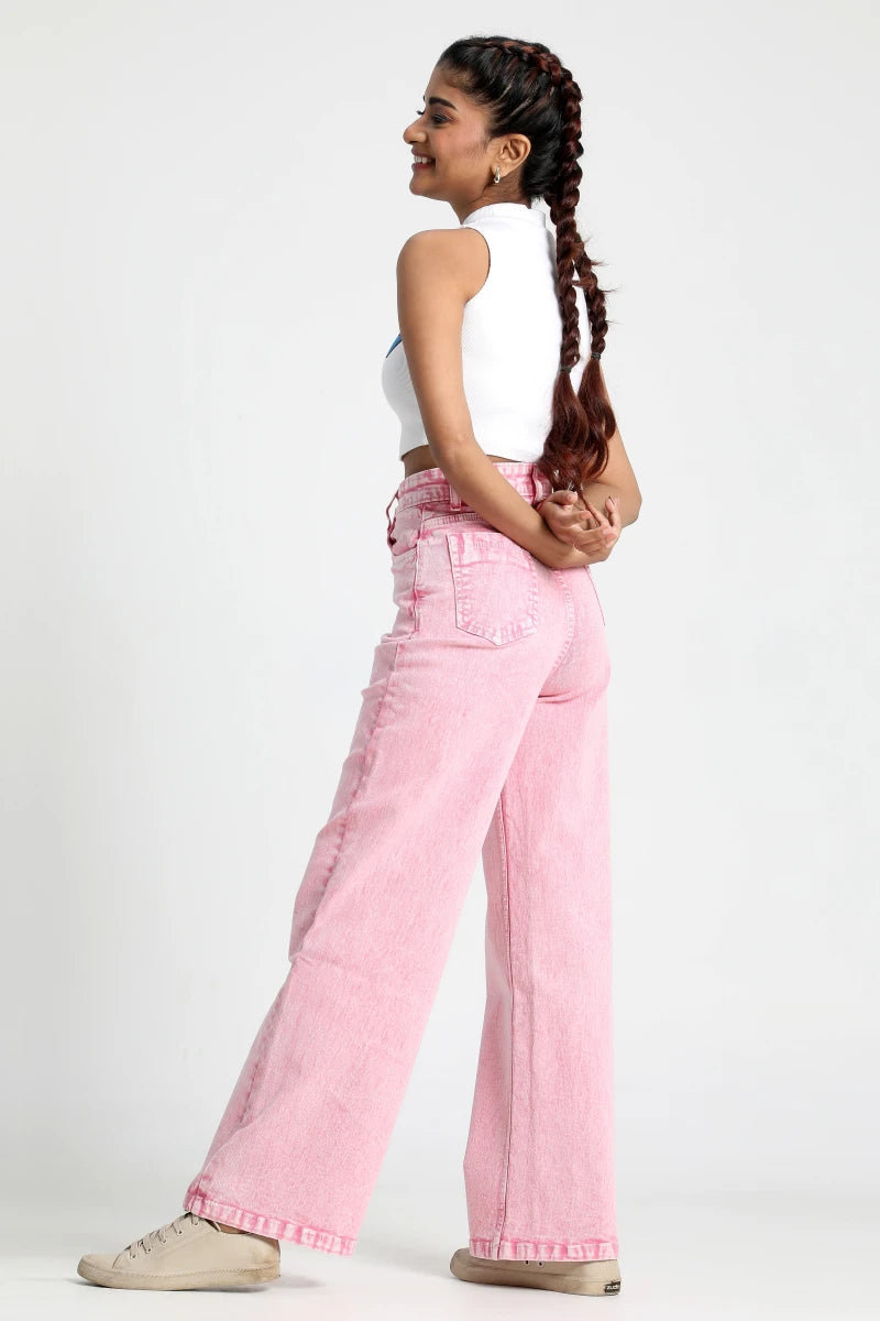 Flamingo Pink Wide Leg Jeans by Madish