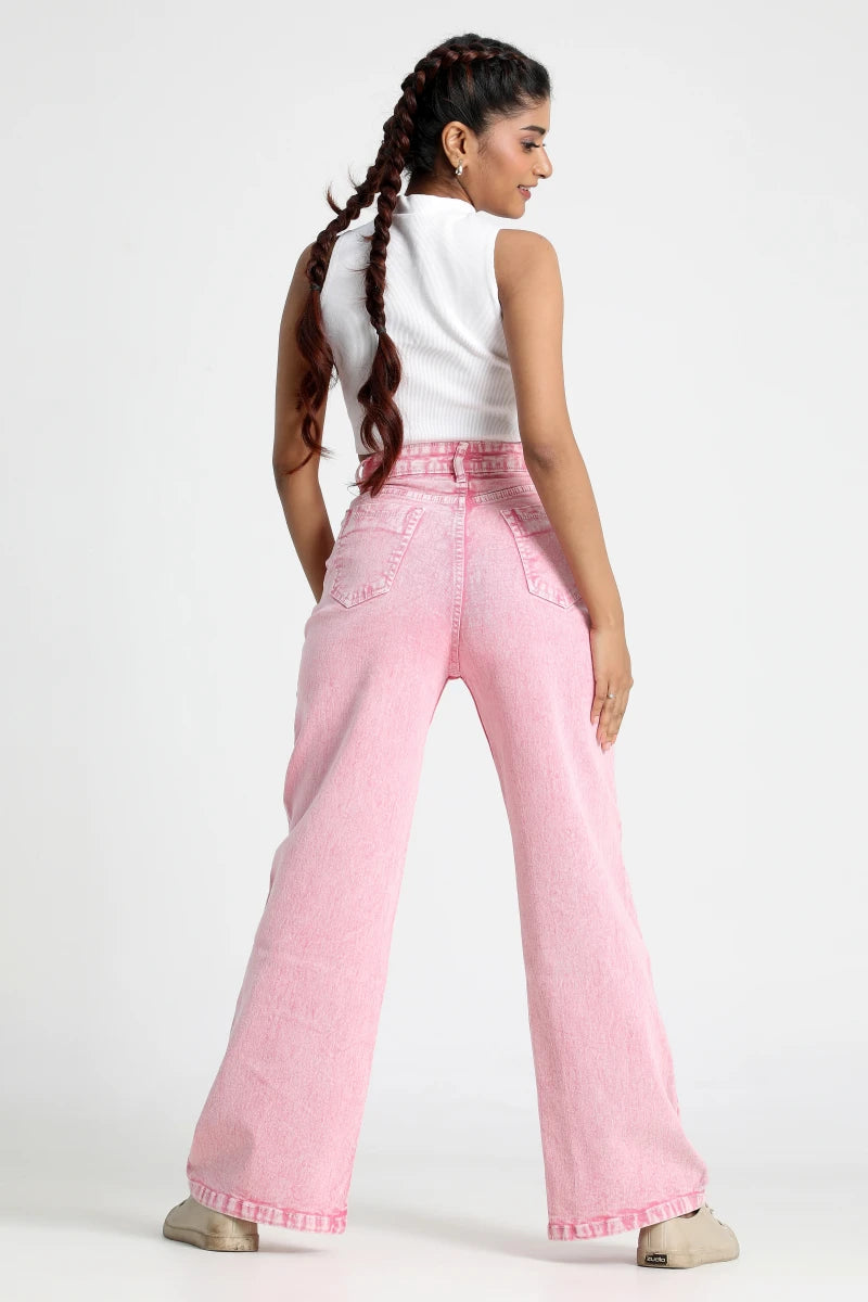 Flamingo Pink Wide Leg Jeans by Madish