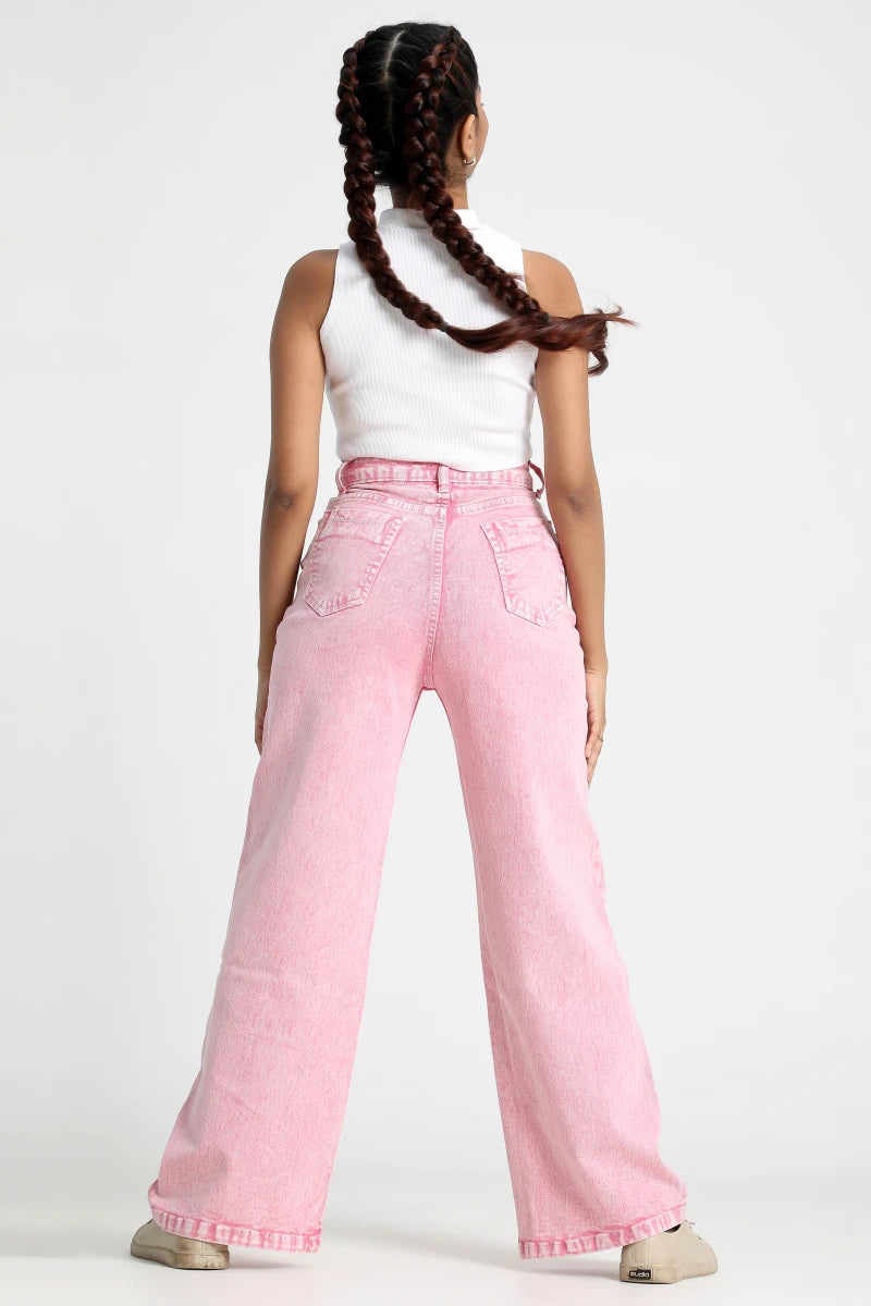 Flamingo Pink Wide Leg Jeans by Madish