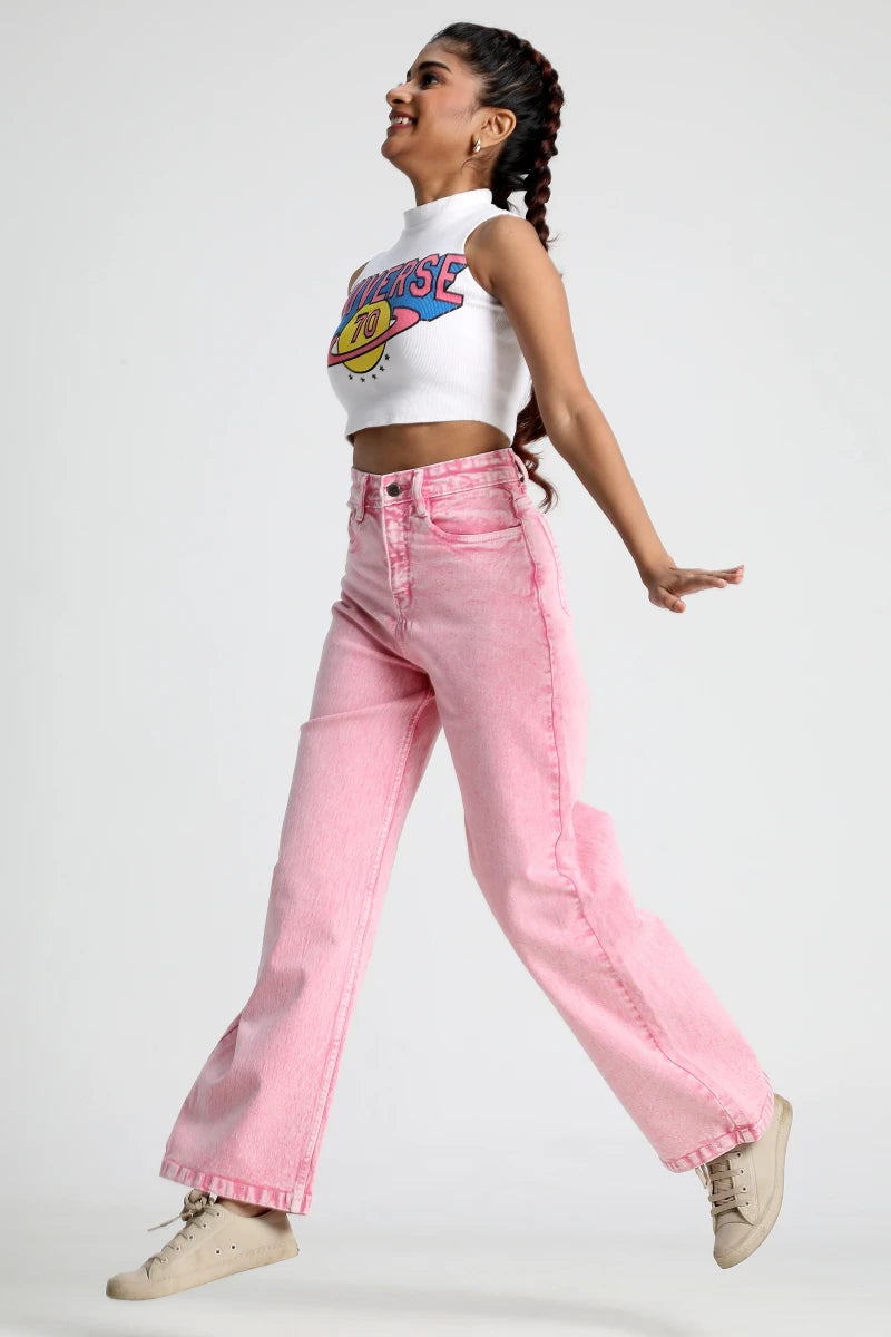 Flamingo Pink Wide Leg Jeans by Madish