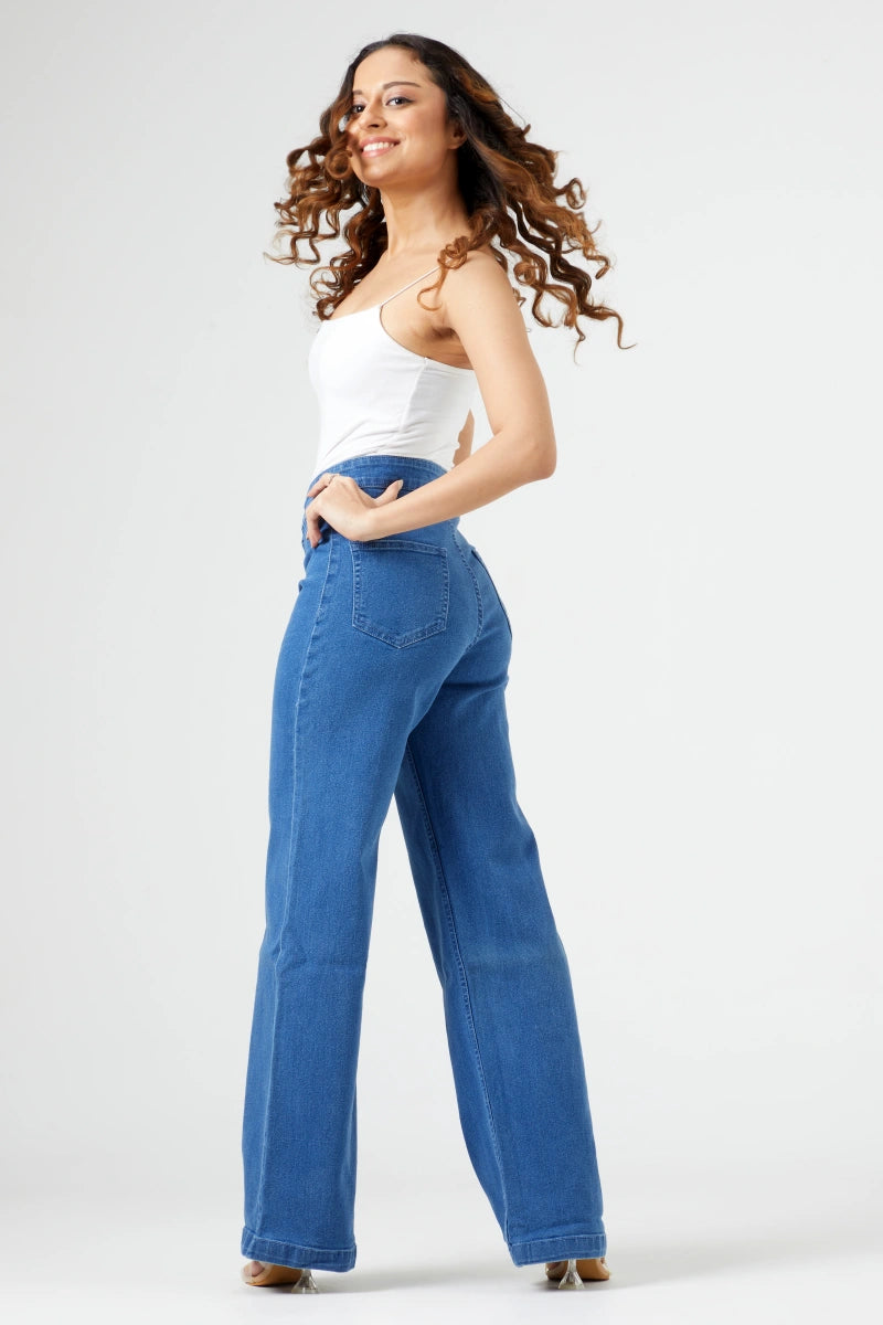 Flared Wide Leg High Waist Jeans by Madish