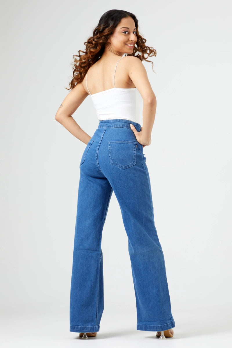 Flared Wide Leg High Waist Jeans by Madish