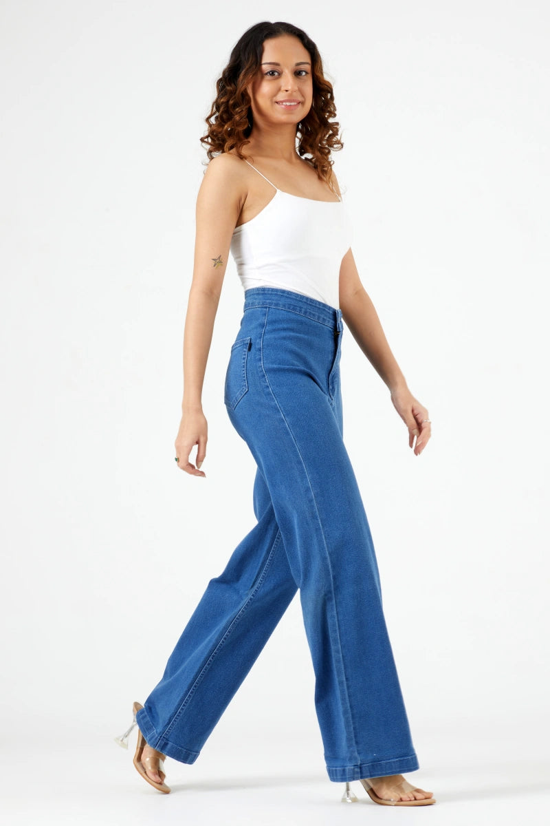 Flared Wide Leg High Waist Jeans by Madish