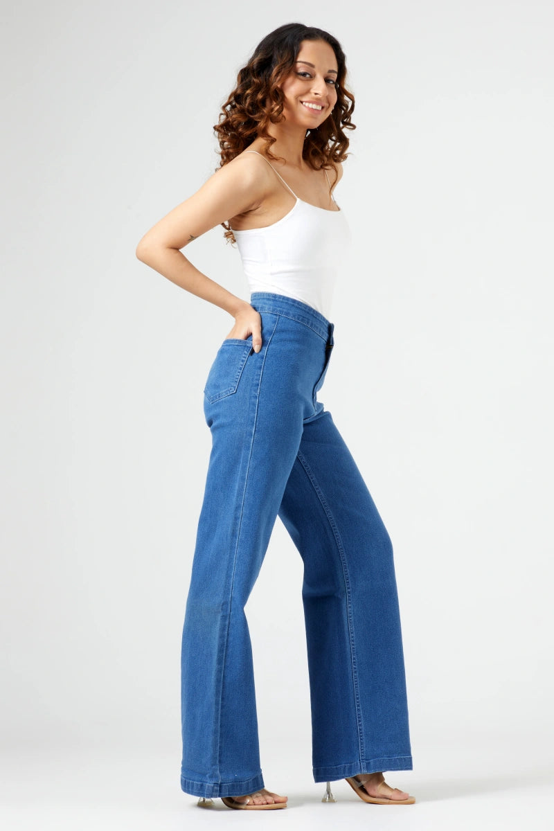 Flared Wide Leg High Waist Jeans by Madish