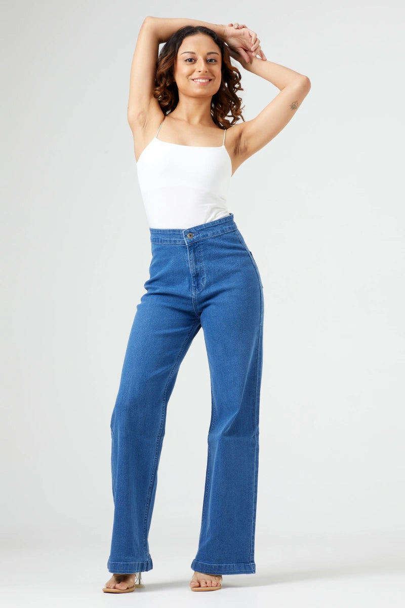 Flared Wide Leg High Waist Jeans by Madish