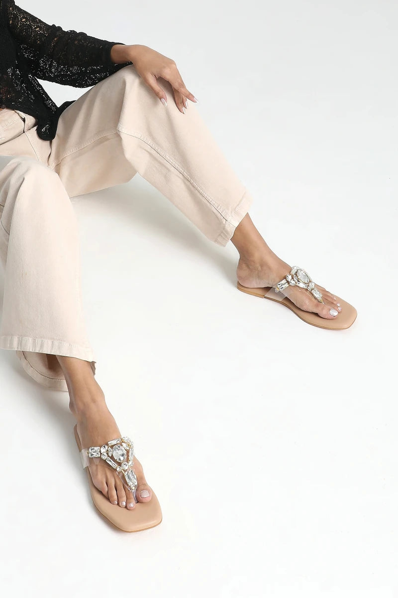 Glam Crystal Studded Party Flats by Boo & Babe