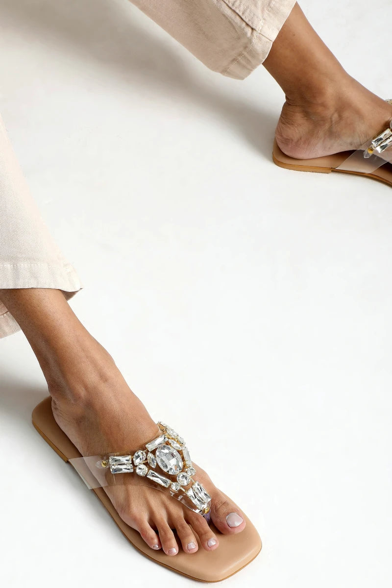 Glam Crystal Studded Party Flats by Boo & Babe