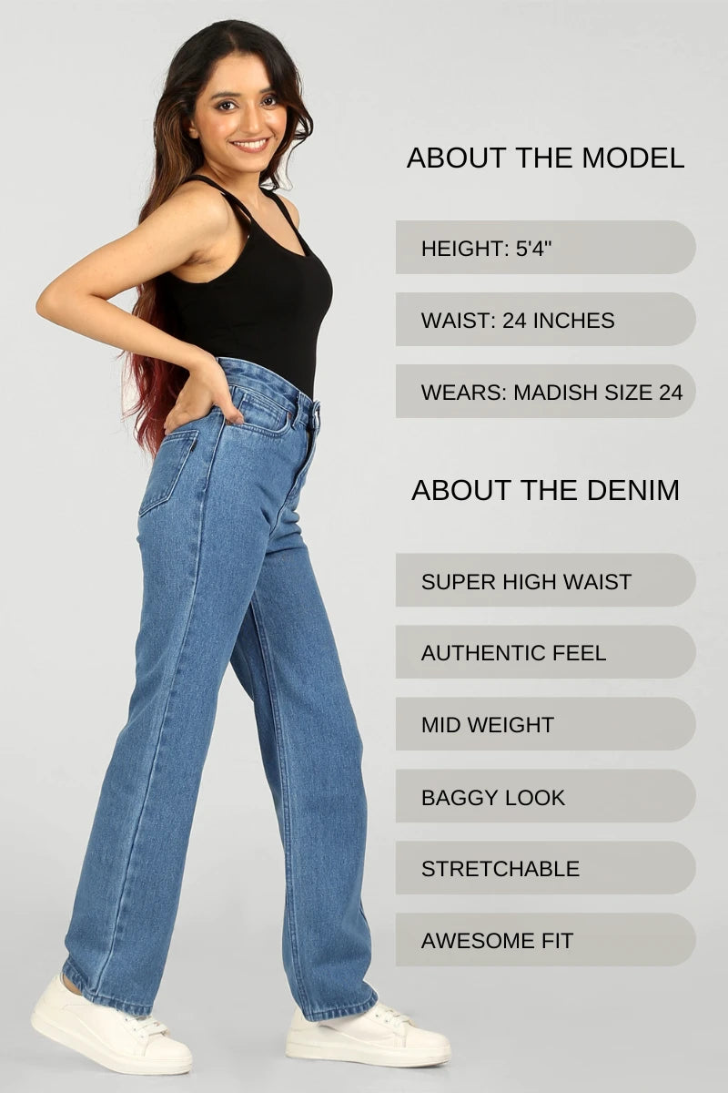 Mia Blue Baggy Straight High Waist Jeans by Madish