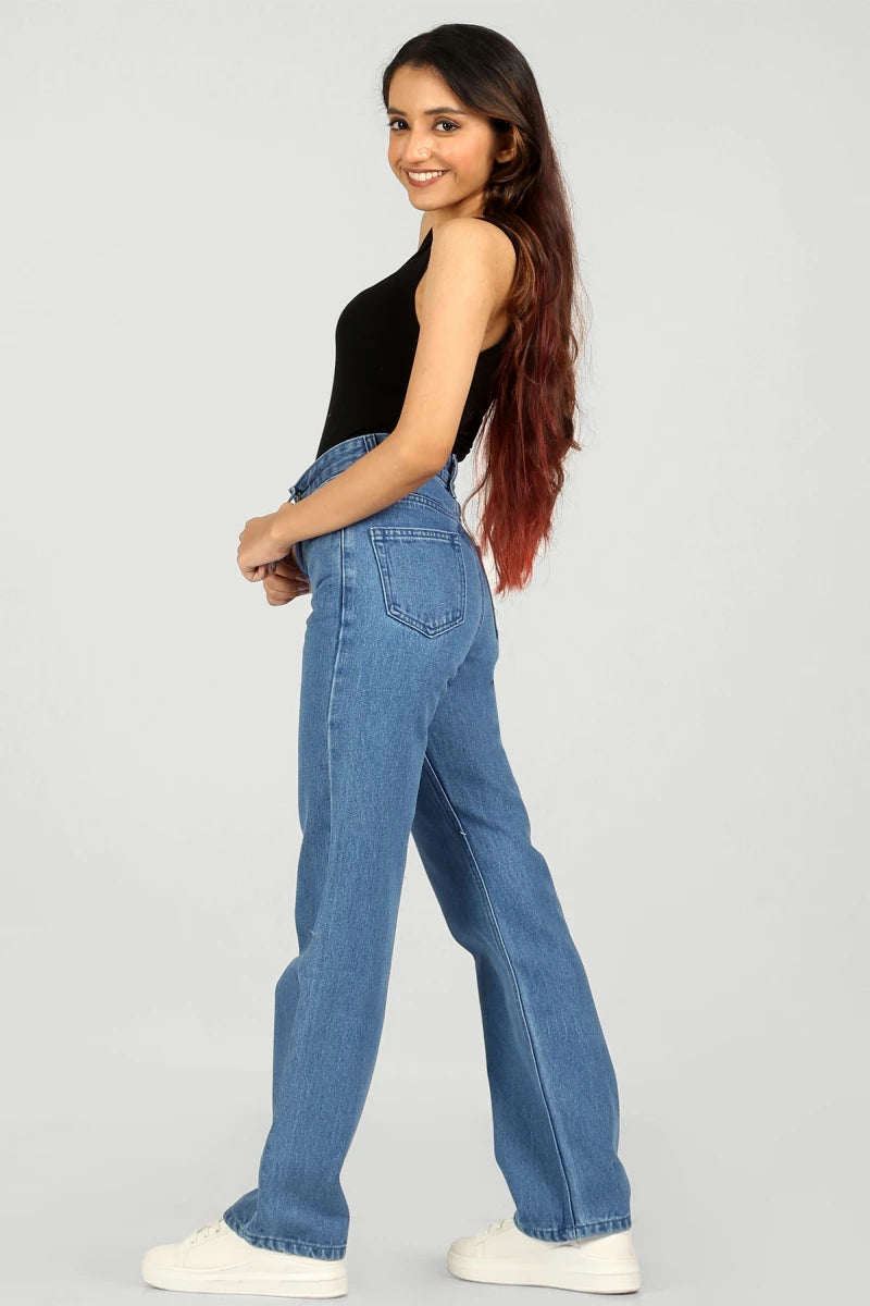 Mia Blue Baggy Straight High Waist Jeans by Madish