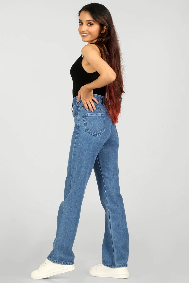 Mia Blue Baggy Straight High Waist Jeans by Madish