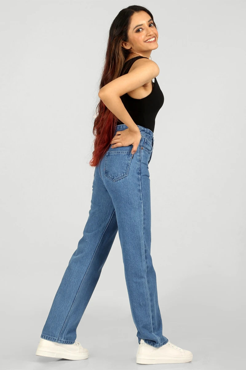 Mia Blue Baggy Straight High Waist Jeans by Madish