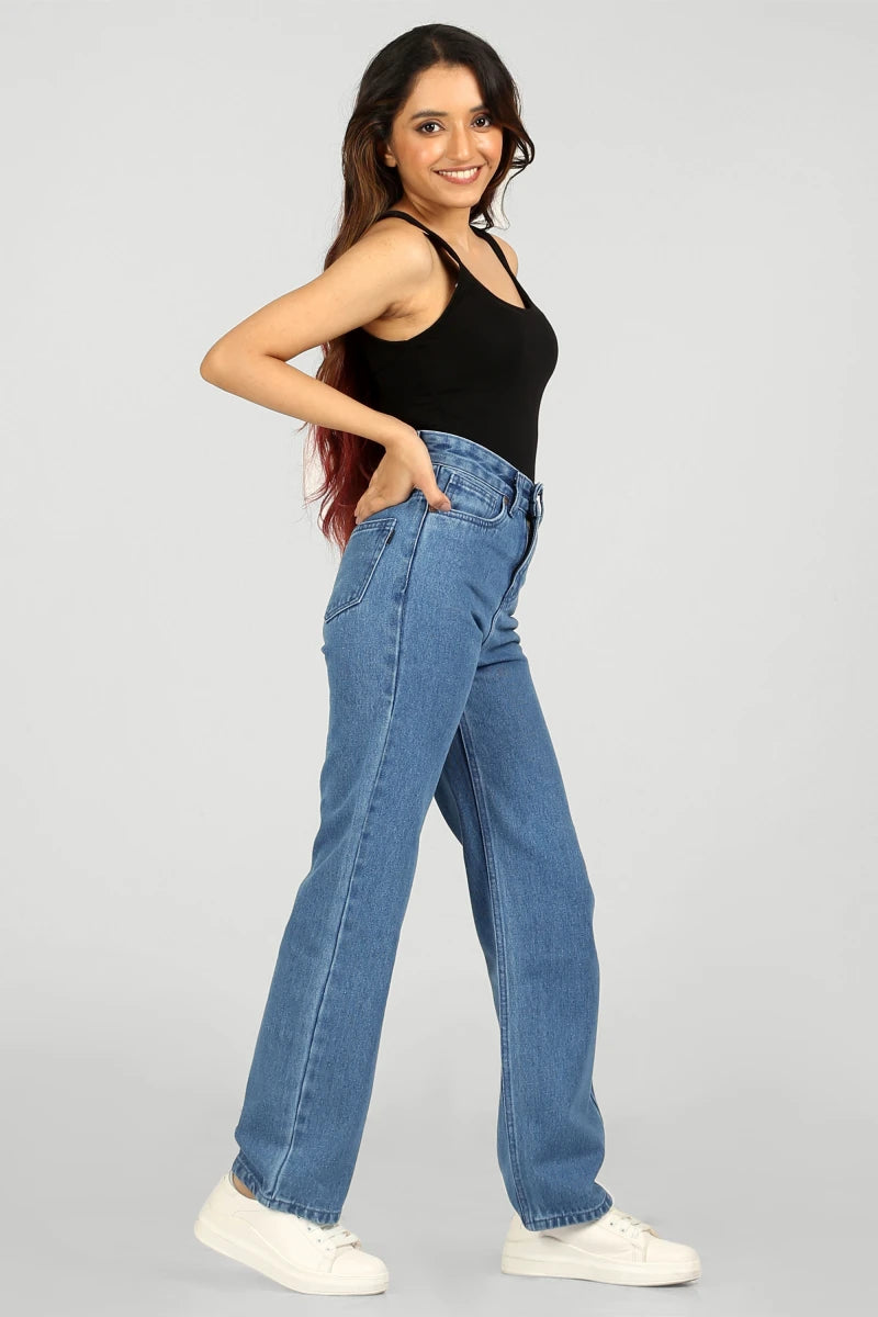 Mia Blue Baggy Straight High Waist Jeans by Madish