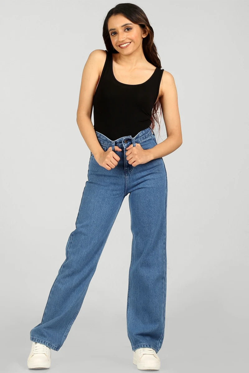 Mia Blue Baggy Straight High Waist Jeans by Madish