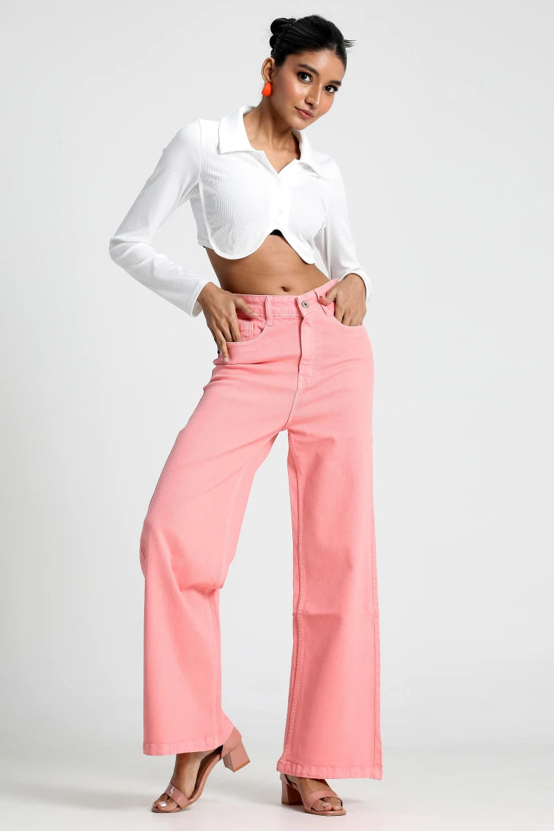 Pretty Peach Wide Leg Jeans by Madish