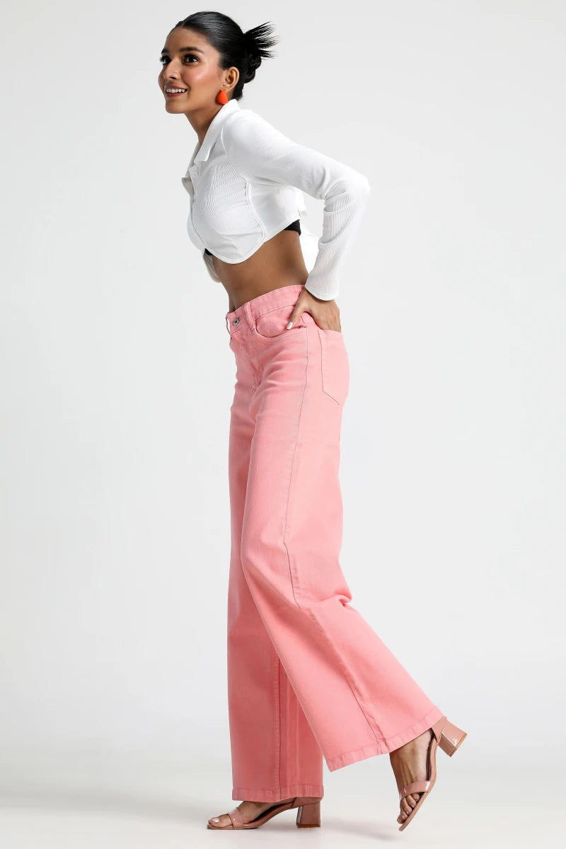 Pretty Peach Wide Leg Jeans by Madish