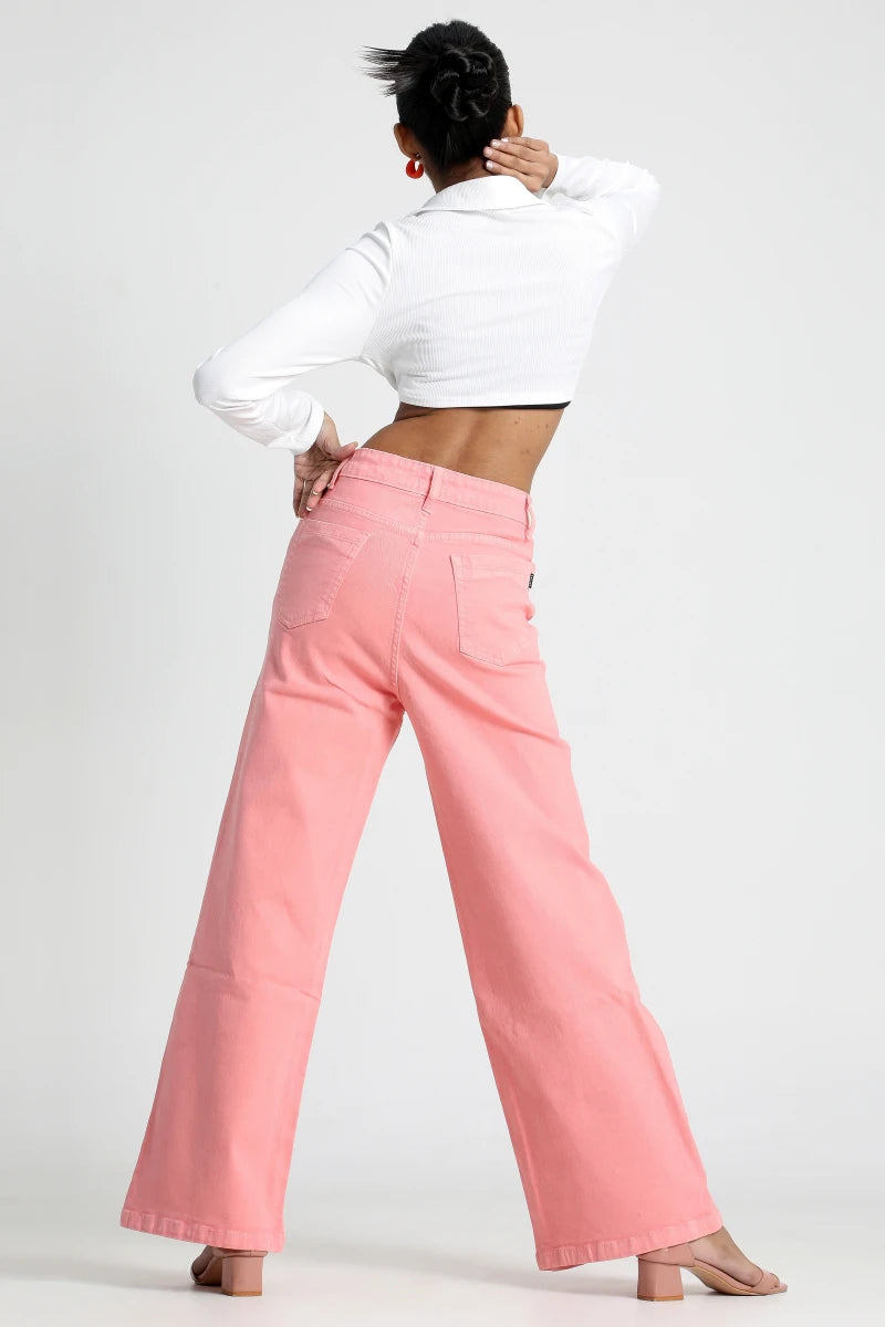 Pretty Peach Wide Leg Jeans by Madish