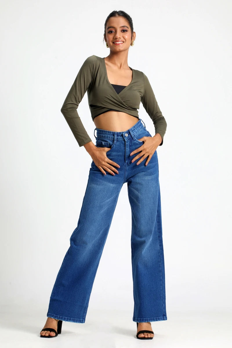 The Distressed Wide Leg Cotton Jeans by Madish