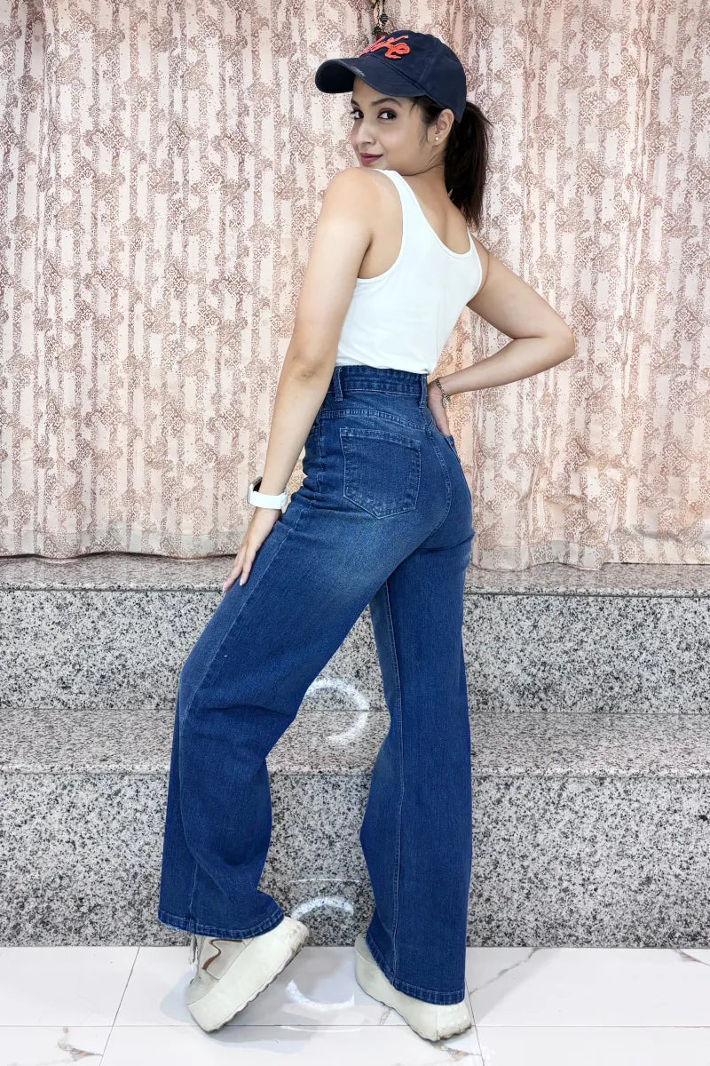 The Distressed Wide Leg Cotton Jeans by Madish