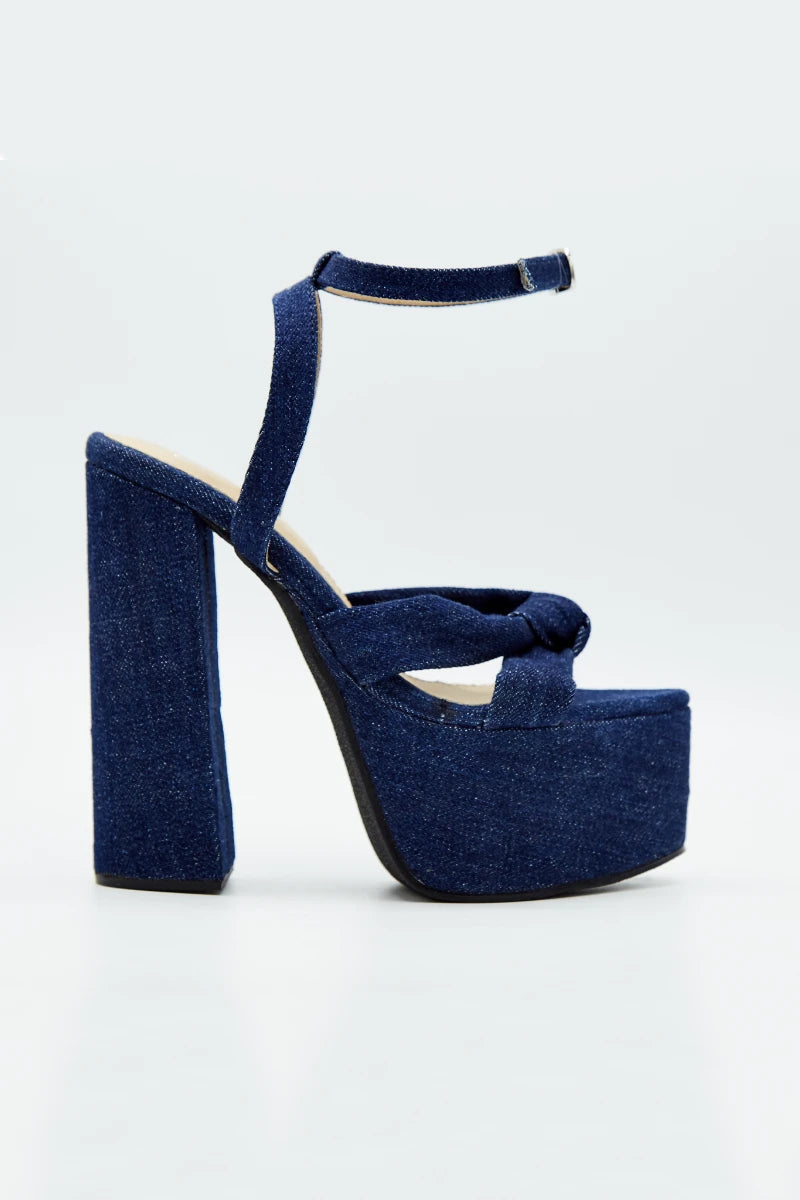 Forever 21 Women's Denim & Faux Leather Block Heels , 7 | Vancouver Mall