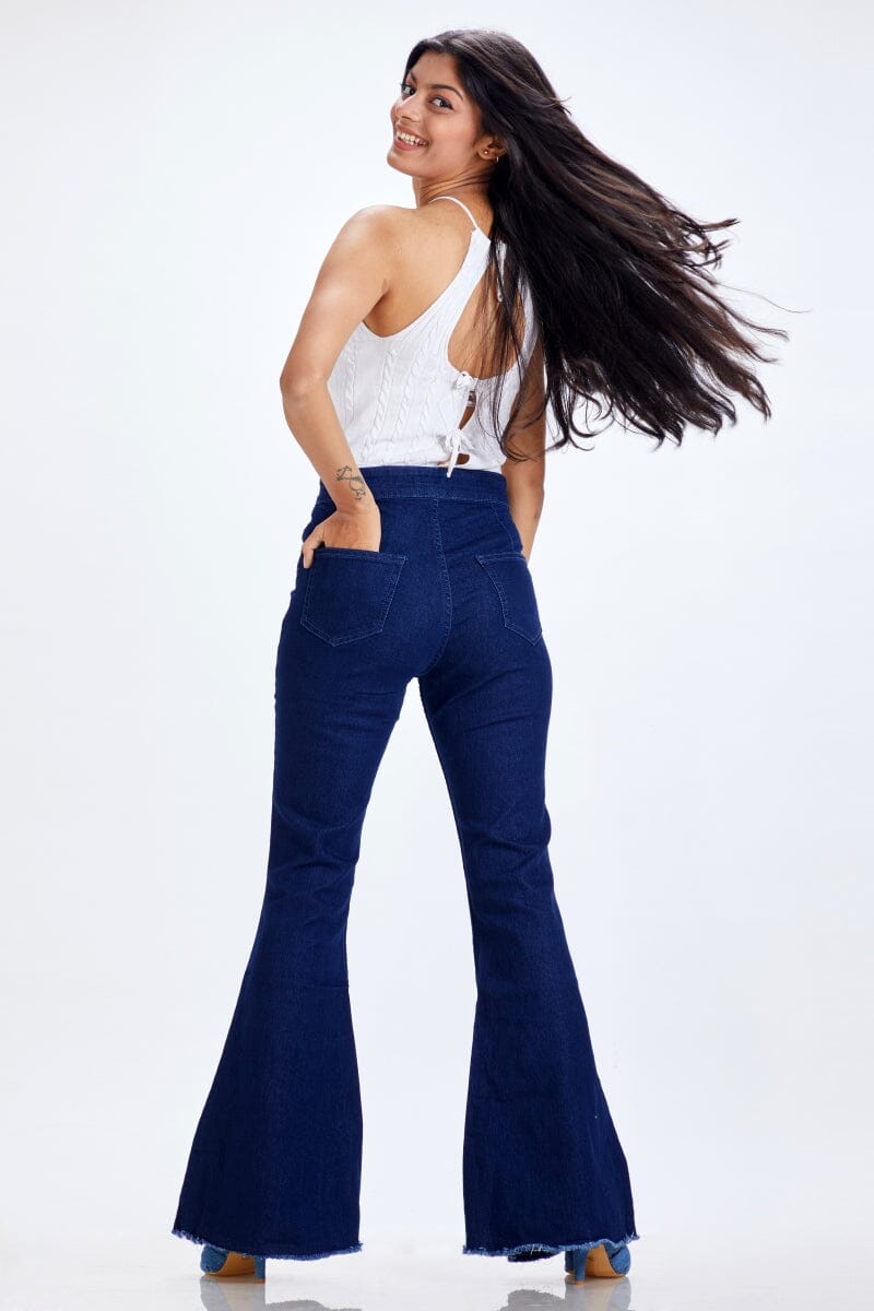 Buy Women Bell Bottom Fit Cropped Length Dark Black Jeans  Global Republic