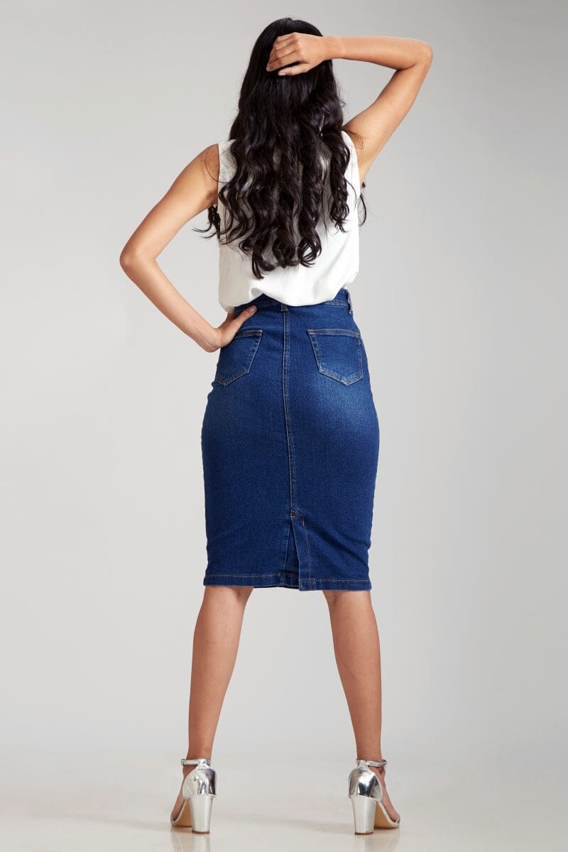 Buy SHOW OFF Women's Navy Blue Washed Denim Pencil Skirt Online at Best  Prices in India - JioMart.